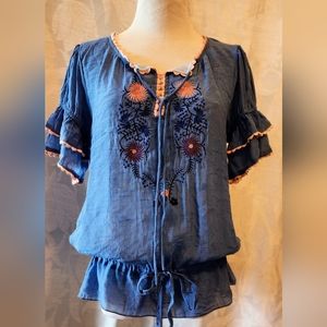 Anthropologie Embroidered Peasant Blouse